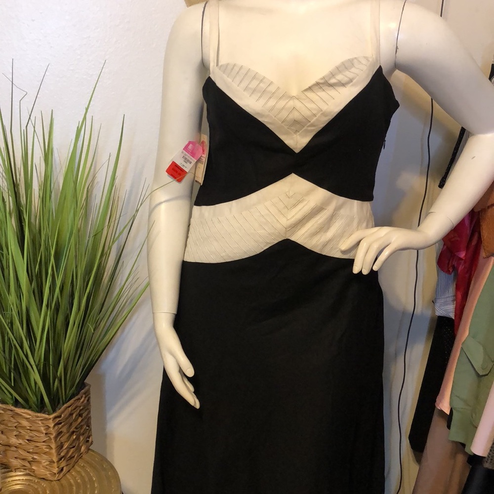 NEW Abito Designer Black & White Cotton Midi Dress Euro 34 / 8/10 - Picture 5 of 12